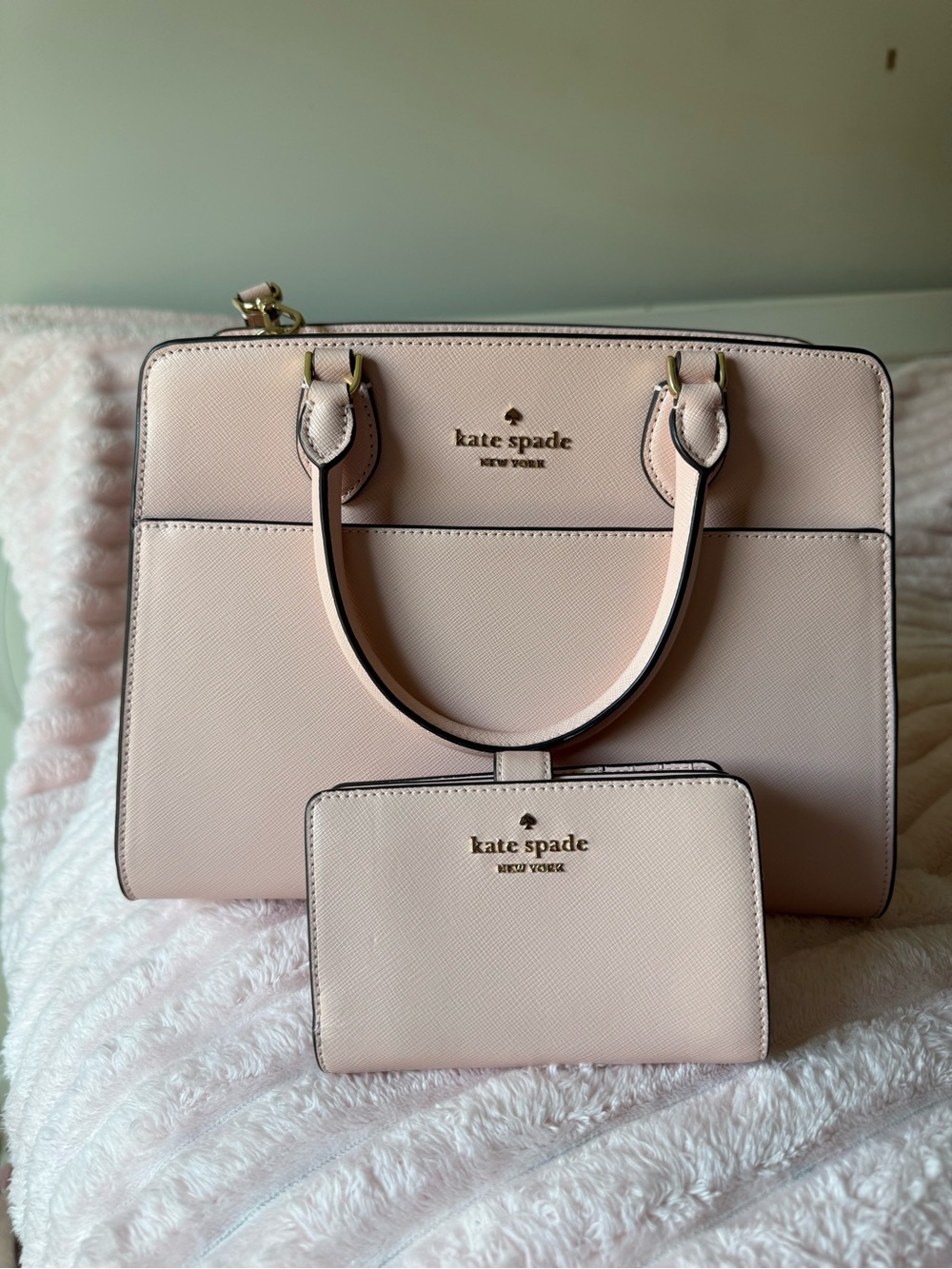 kate spade Blush Pink Saffiano Satchel with Matching Wallet